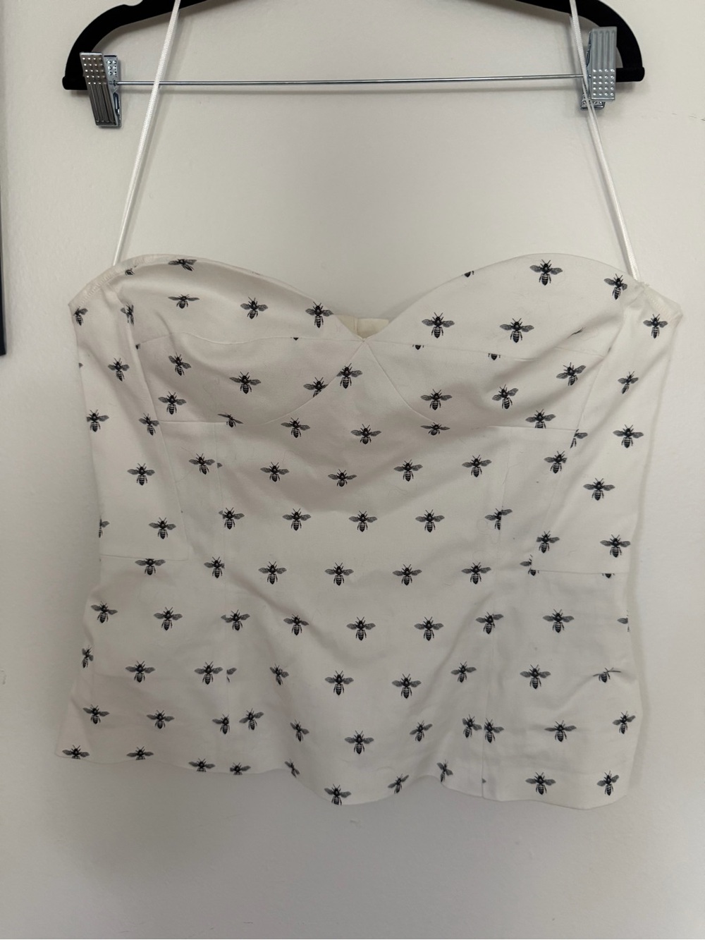 G. Label White Strapless Bustier Top Black Bee Motif Size 12